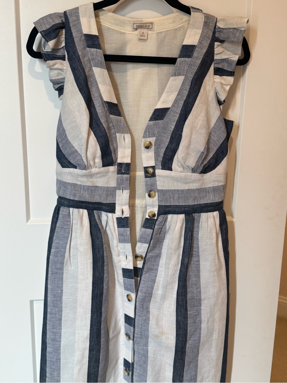 Striped Blue and White Button-Front Midi Dress
